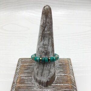 HANDCRAFTED Green Emperor Stone Jasper & Gold Hematite Stretch Bead Ring